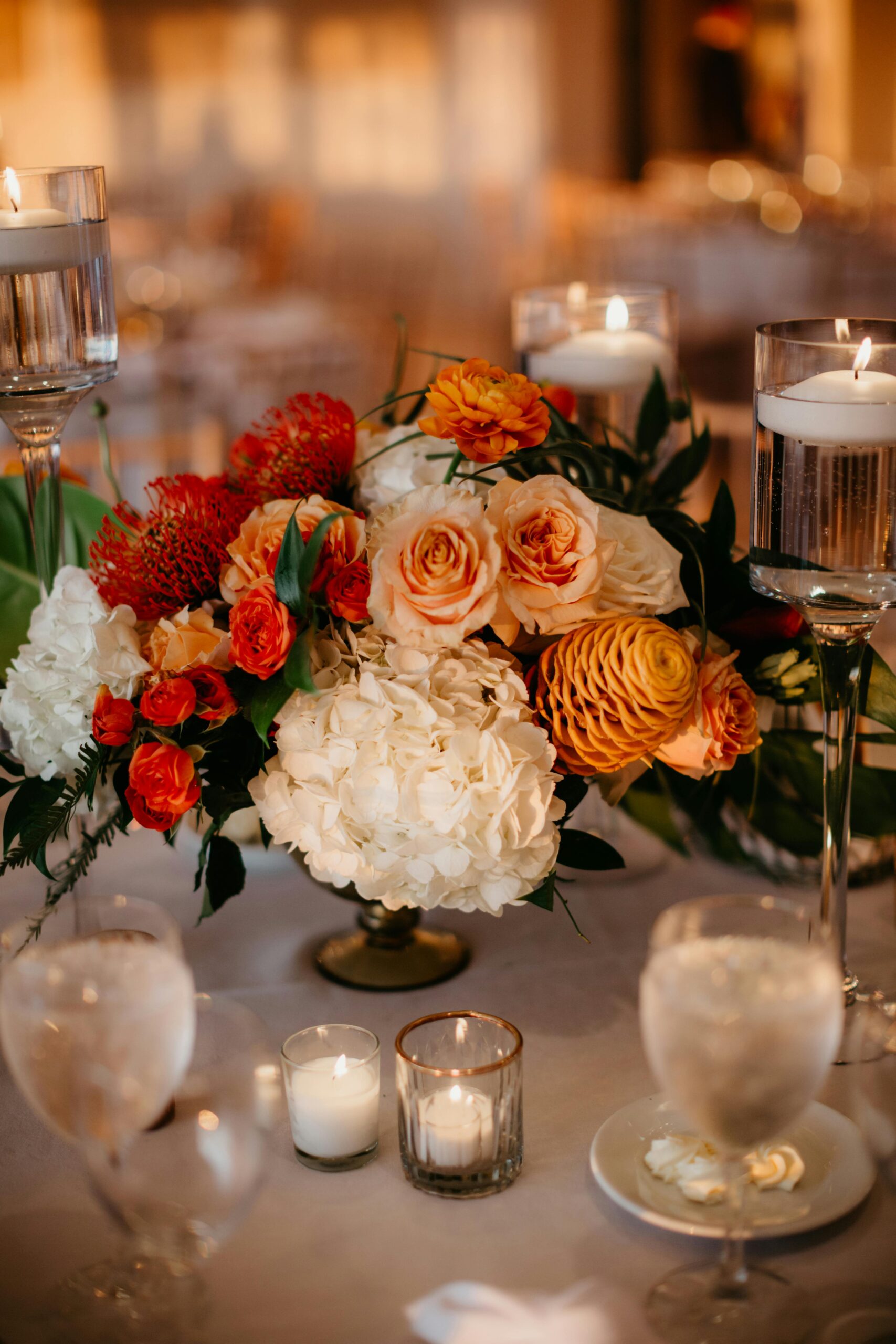 orange and white floral centerpiece